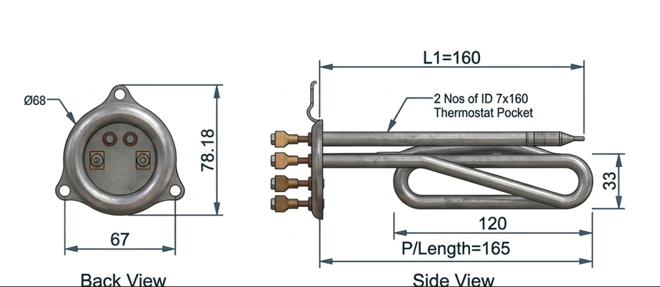 Round Flange Immersion Heater (3 Holes) - Image 2