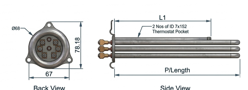 Round Flange Immersion Heater (3 Holes) - Image 3